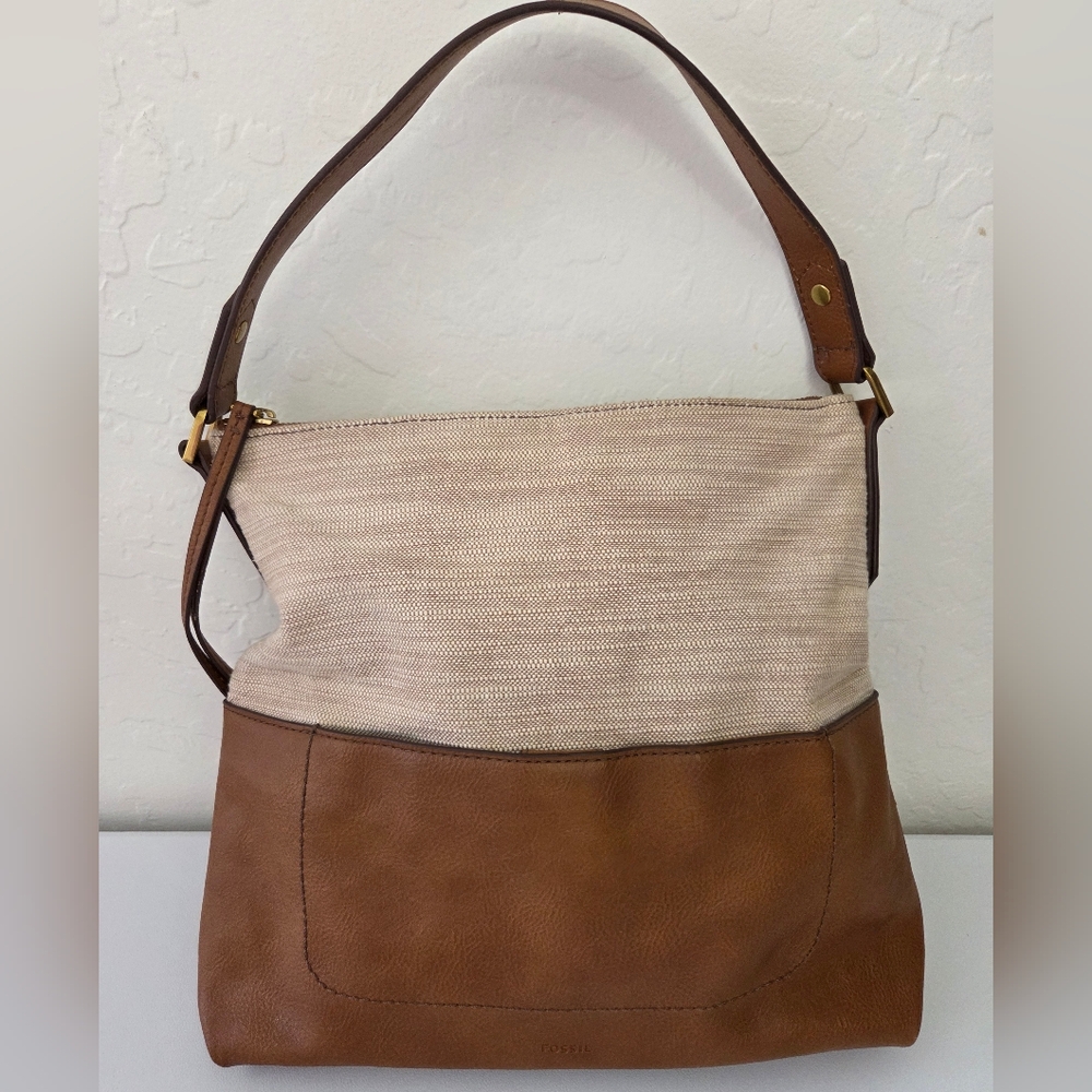 Fossil Tan Shoulder Bag with Embossed Logo
